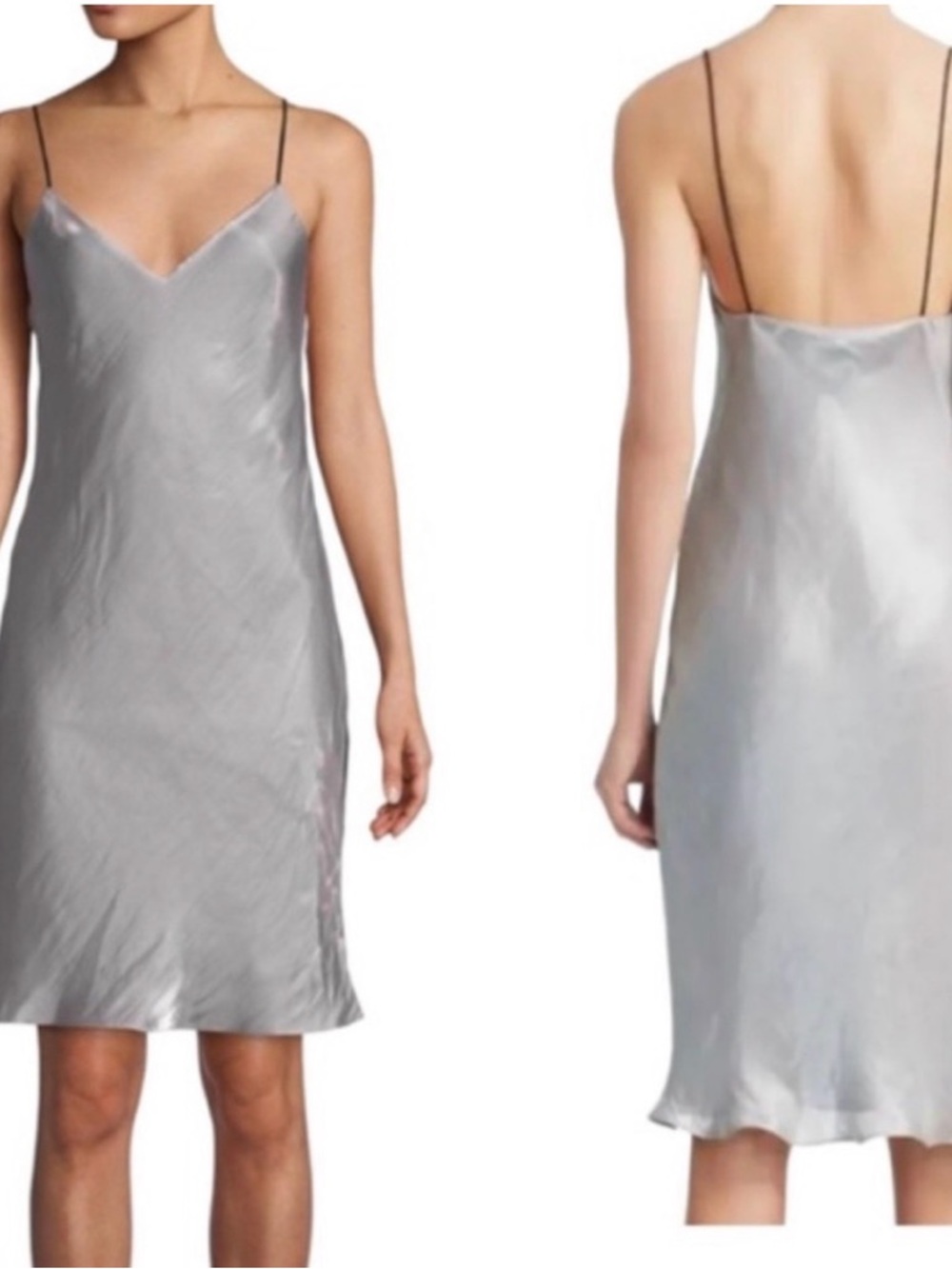 Rag & Bone Astrid Satin Slip Dress in Iridescent Silver Grey size 0 XS